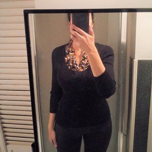 Women's black blouse with animal print collar Size M